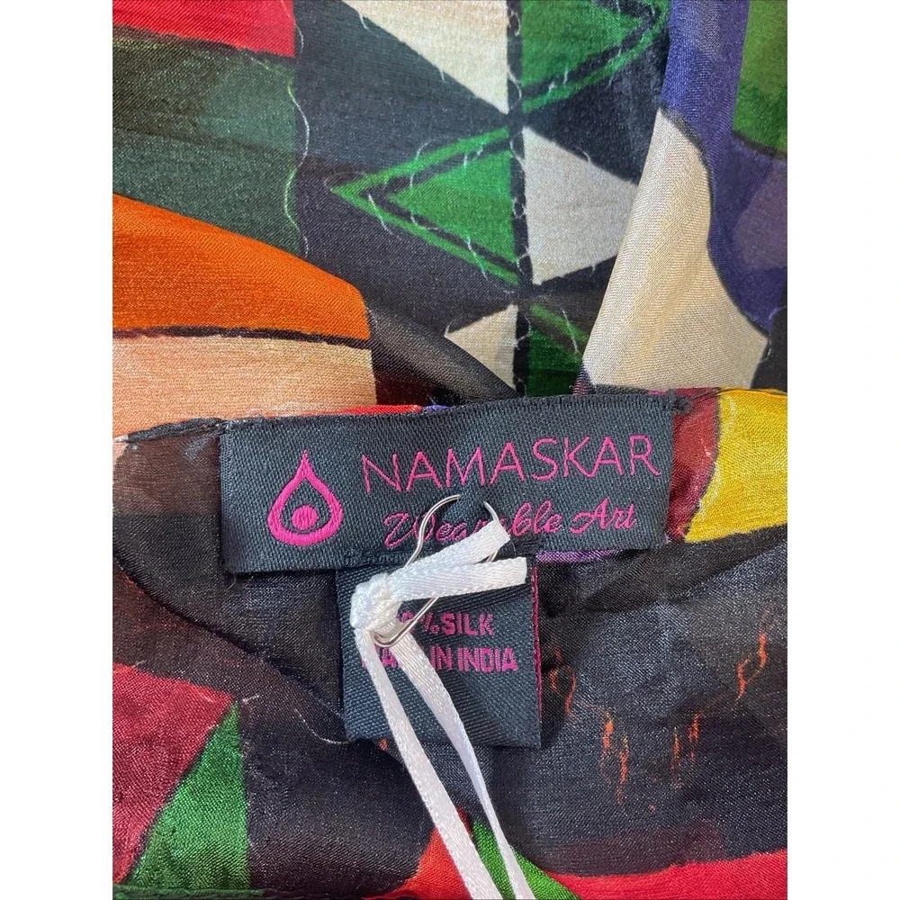 NWT 100% Silk Scarf Namaskar Wearable Art Abstract Colorful Black‎ geometric